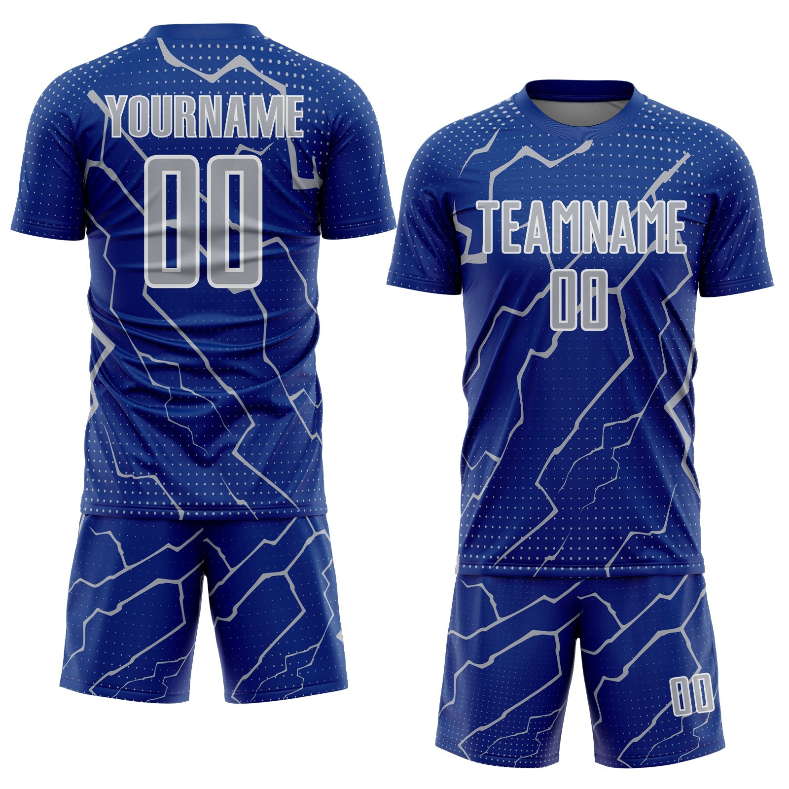 Custom Royal Gray-White Lightning Sports Sublimation Soccer Uniform Jersey view 2