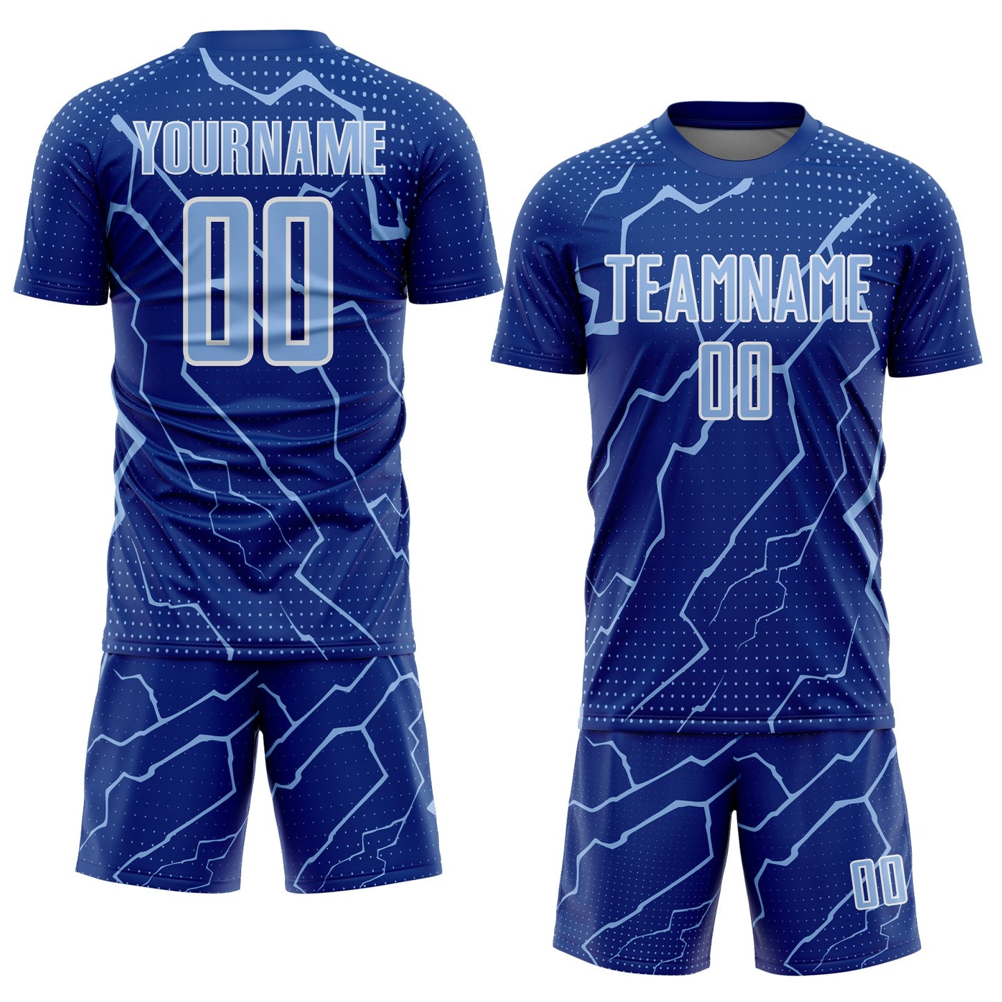 Custom Royal Light Blue-White Lightning Sports Sublimation Soccer Uniform Jersey view 2