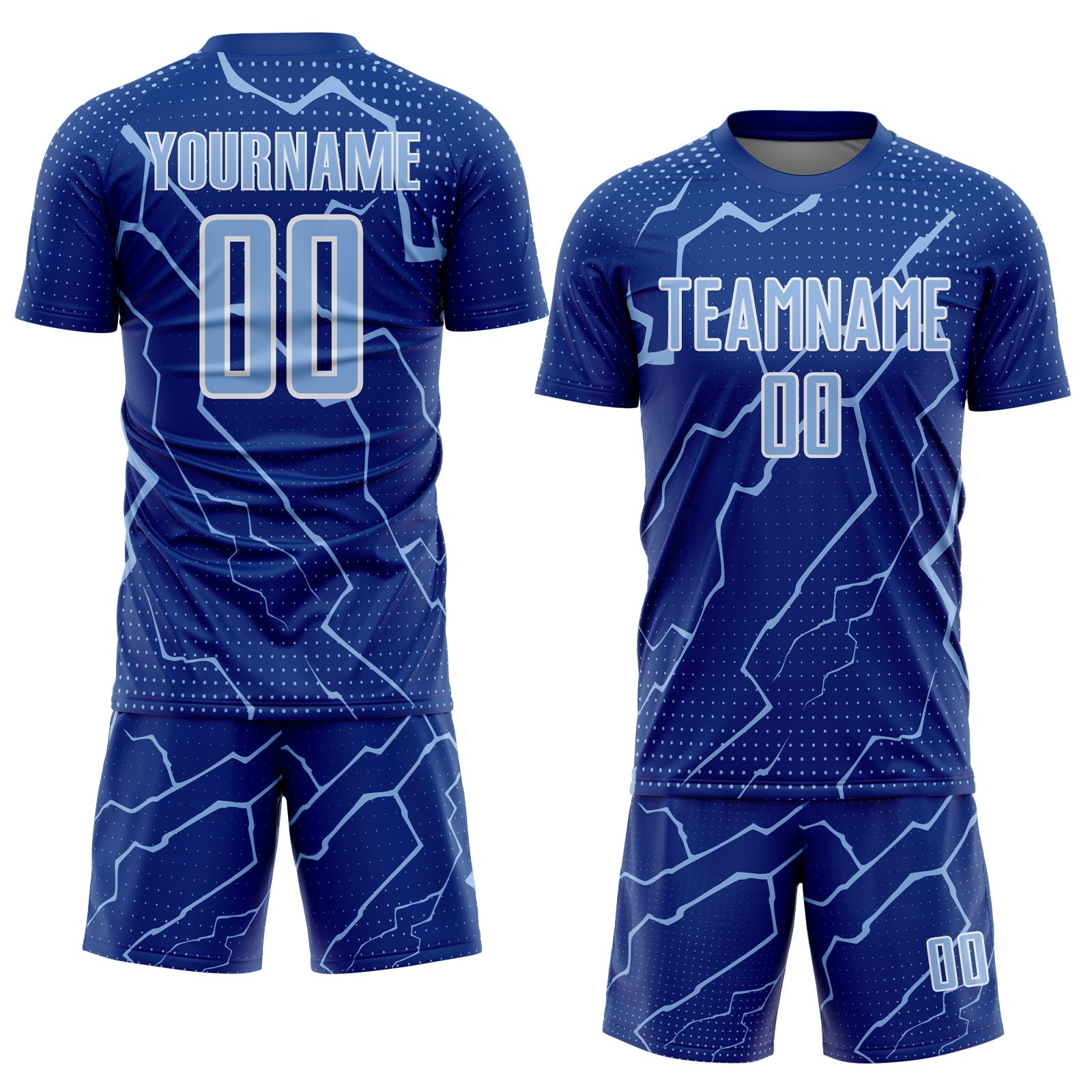 Custom Royal Light Blue-White Lightning Sports Sublimation Soccer Uniform Jersey view 2