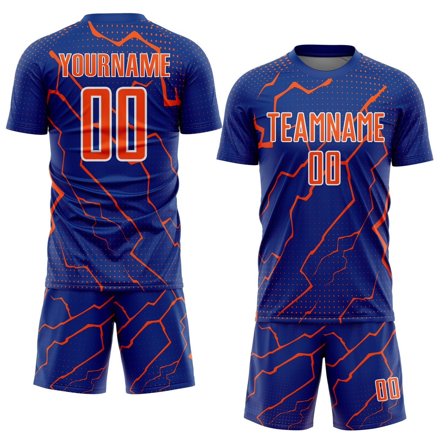 Custom Royal Orange-White Lightning Sports Sublimation Soccer Uniform Jersey view 2