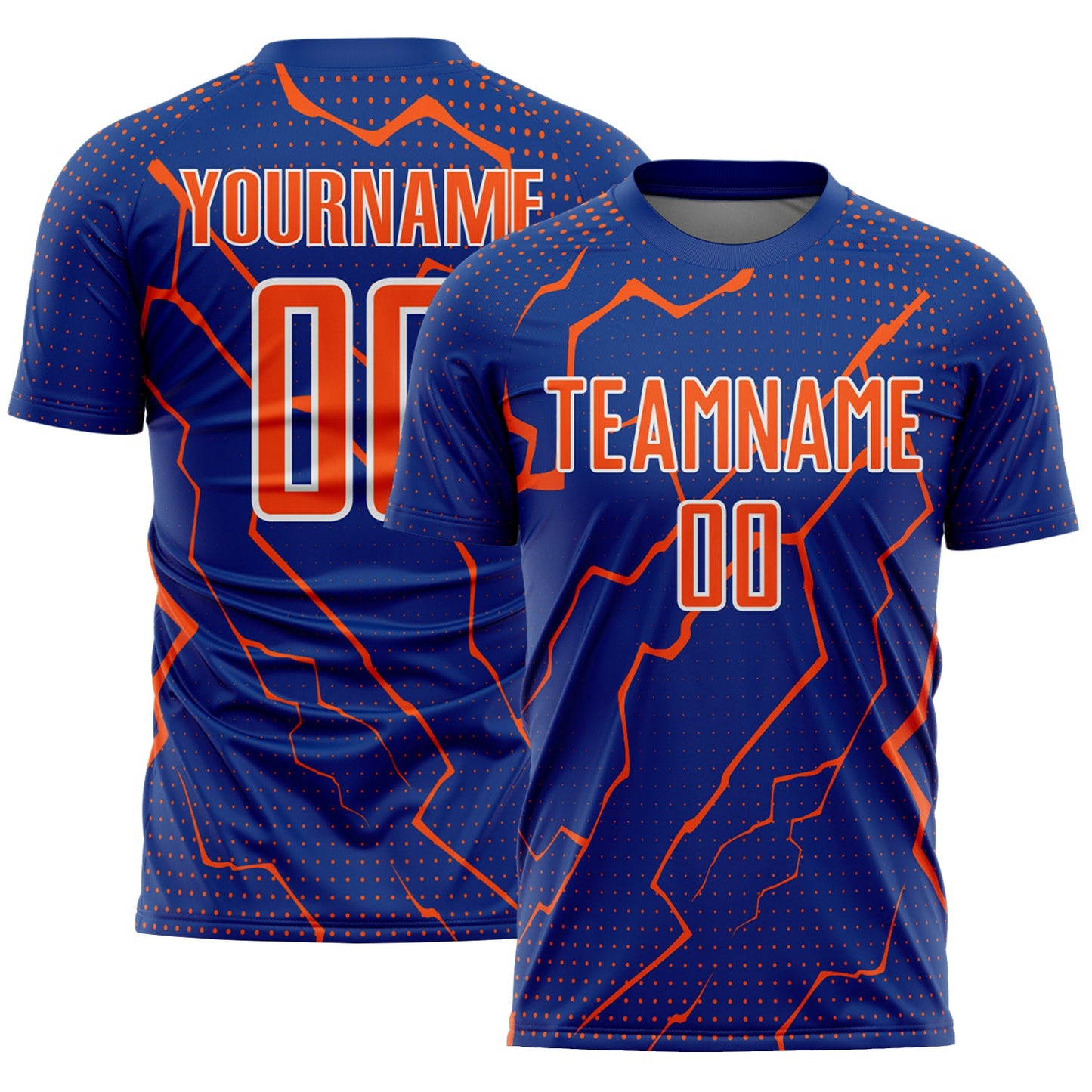 Custom Royal Orange-White Lightning Sports Sublimation Soccer Uniform Jersey - Main View