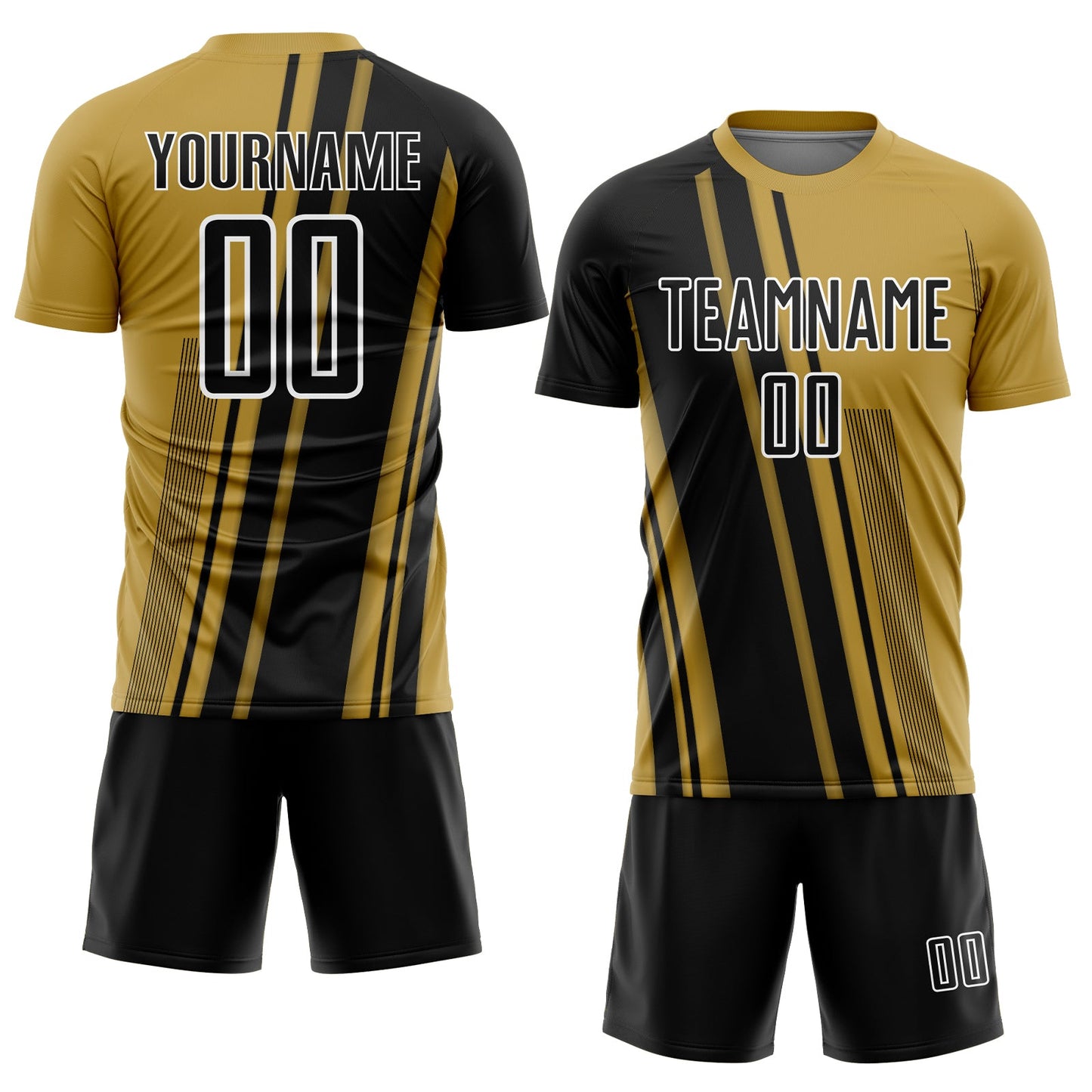 Custom Old Gold Black-White Lines Sports Sublimation Soccer Uniform Jersey view 2
