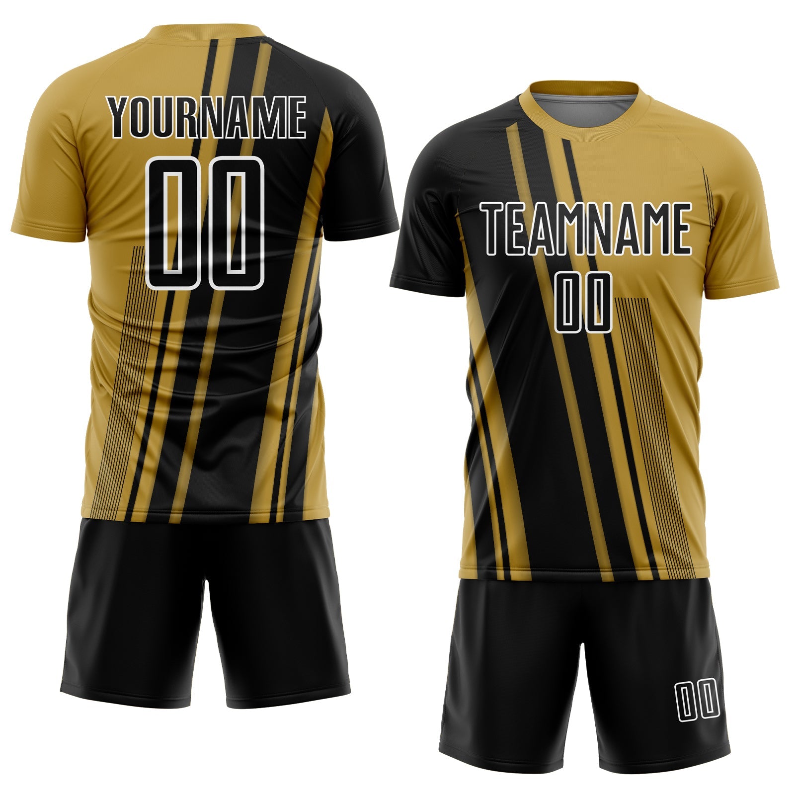 Custom Old Gold Black-White Lines Sports Sublimation Soccer Uniform Jersey view 2