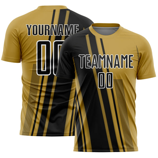 Custom Old Gold Black-White Lines Sports Sublimation Soccer Uniform Jersey - Main View