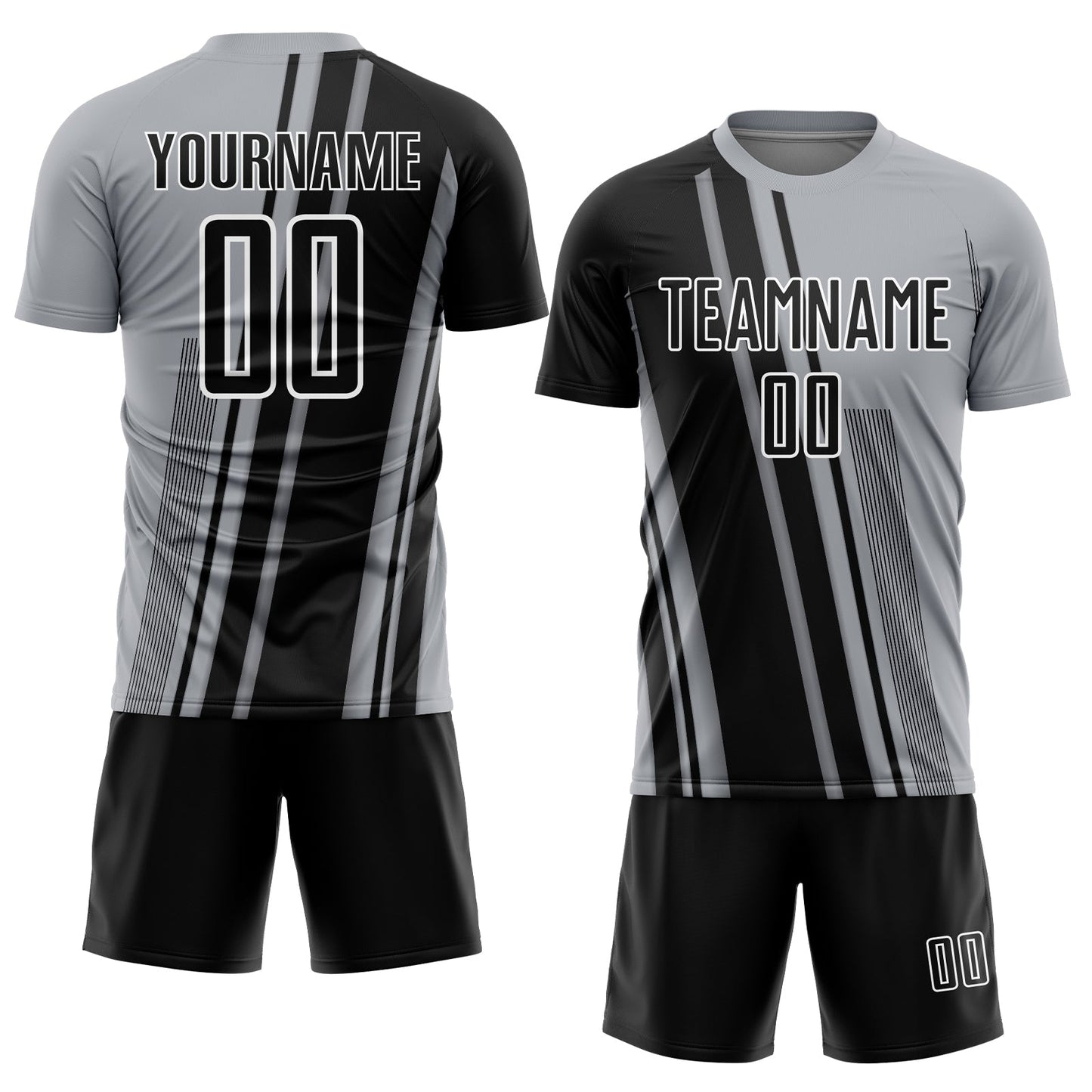 Custom Gray Black-White Lines Sports Sublimation Soccer Uniform Jersey view 2