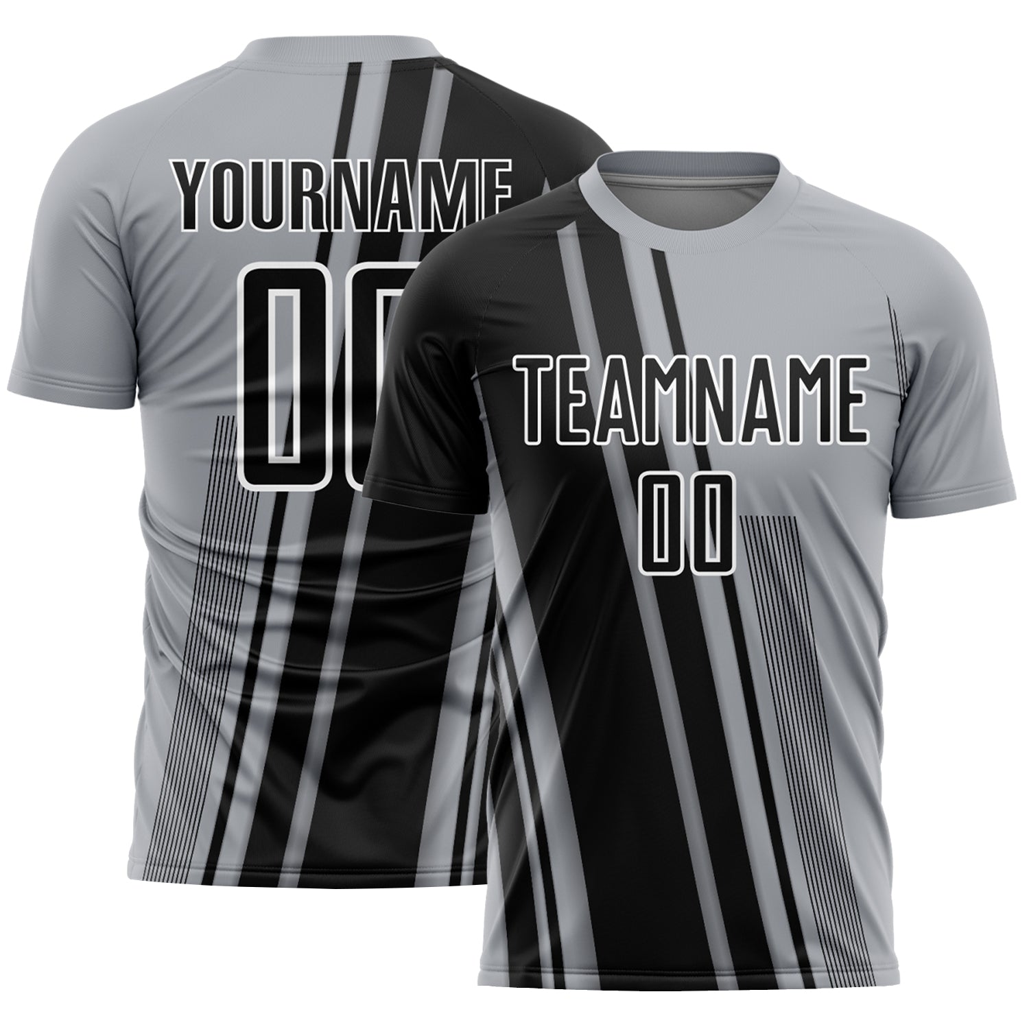 Custom Gray Black-White Lines Sports Sublimation Soccer Uniform Jersey - Main View