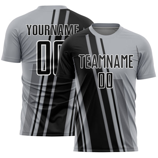 Custom Gray Black-White Lines Sports Sublimation Soccer Uniform Jersey - Main View