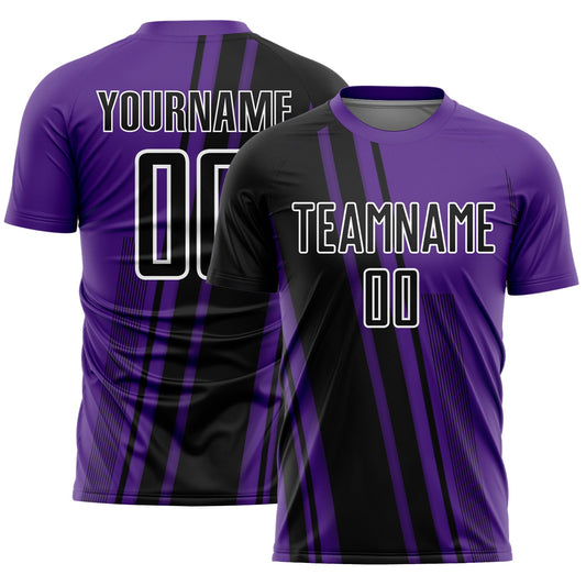 Custom Purple Black-White Lines Sports Sublimation Soccer Uniform Jersey - Main View