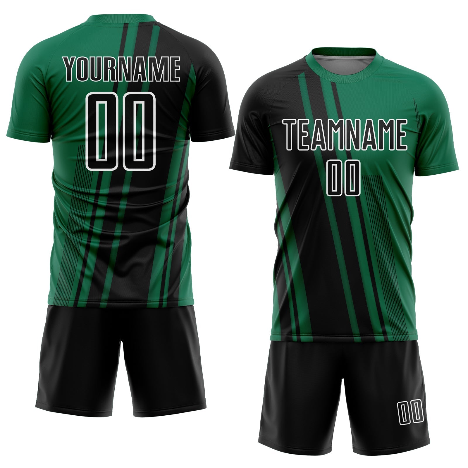 Custom Kelly Green Black-White Lines Sports Sublimation Soccer Uniform Jersey view 2
