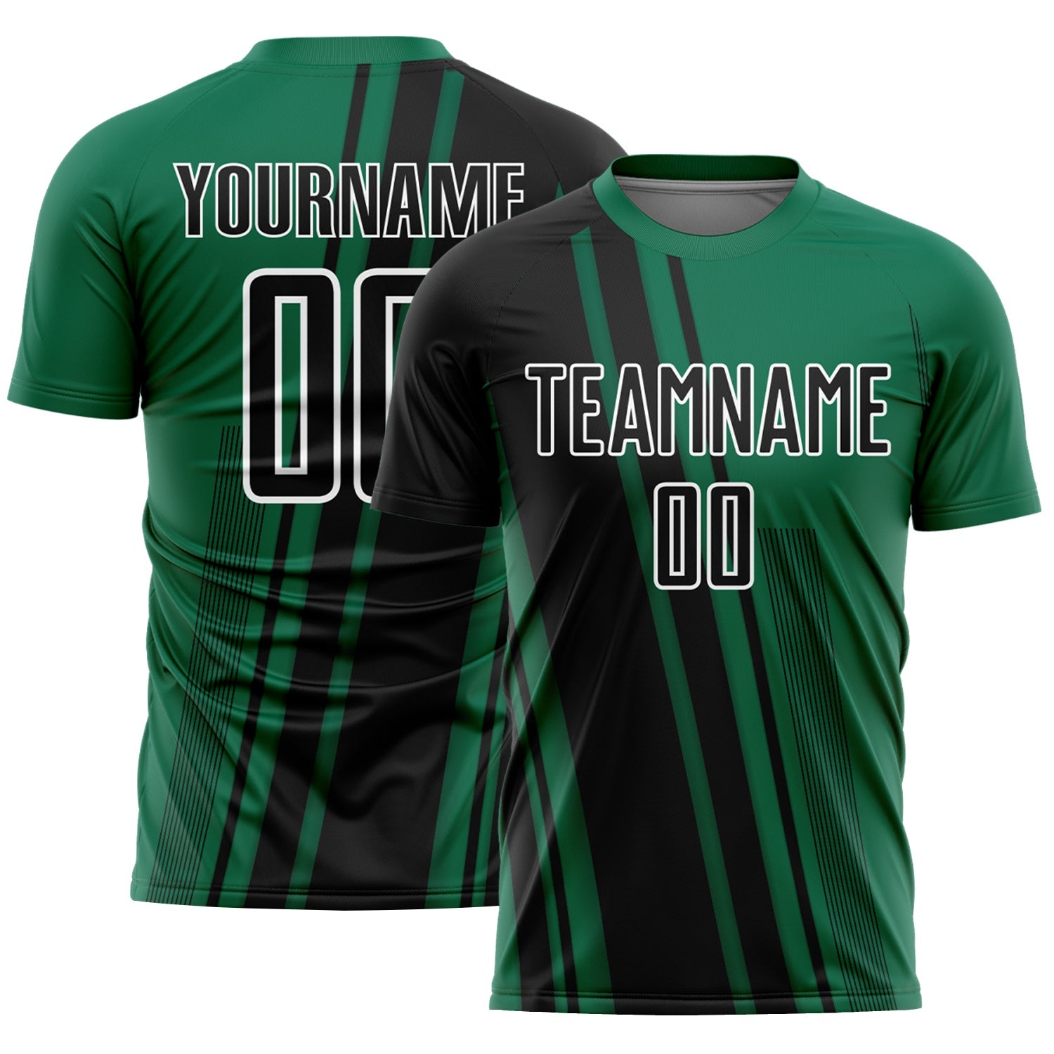 Custom Kelly Green Black-White Lines Sports Sublimation Soccer Uniform Jersey - Main View