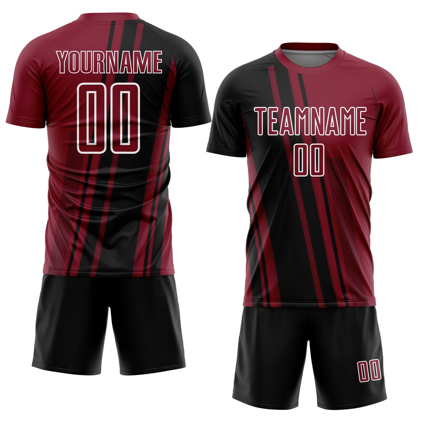 Custom Crimson Black-White Lines Sports Sublimation Soccer Uniform Jersey view 2