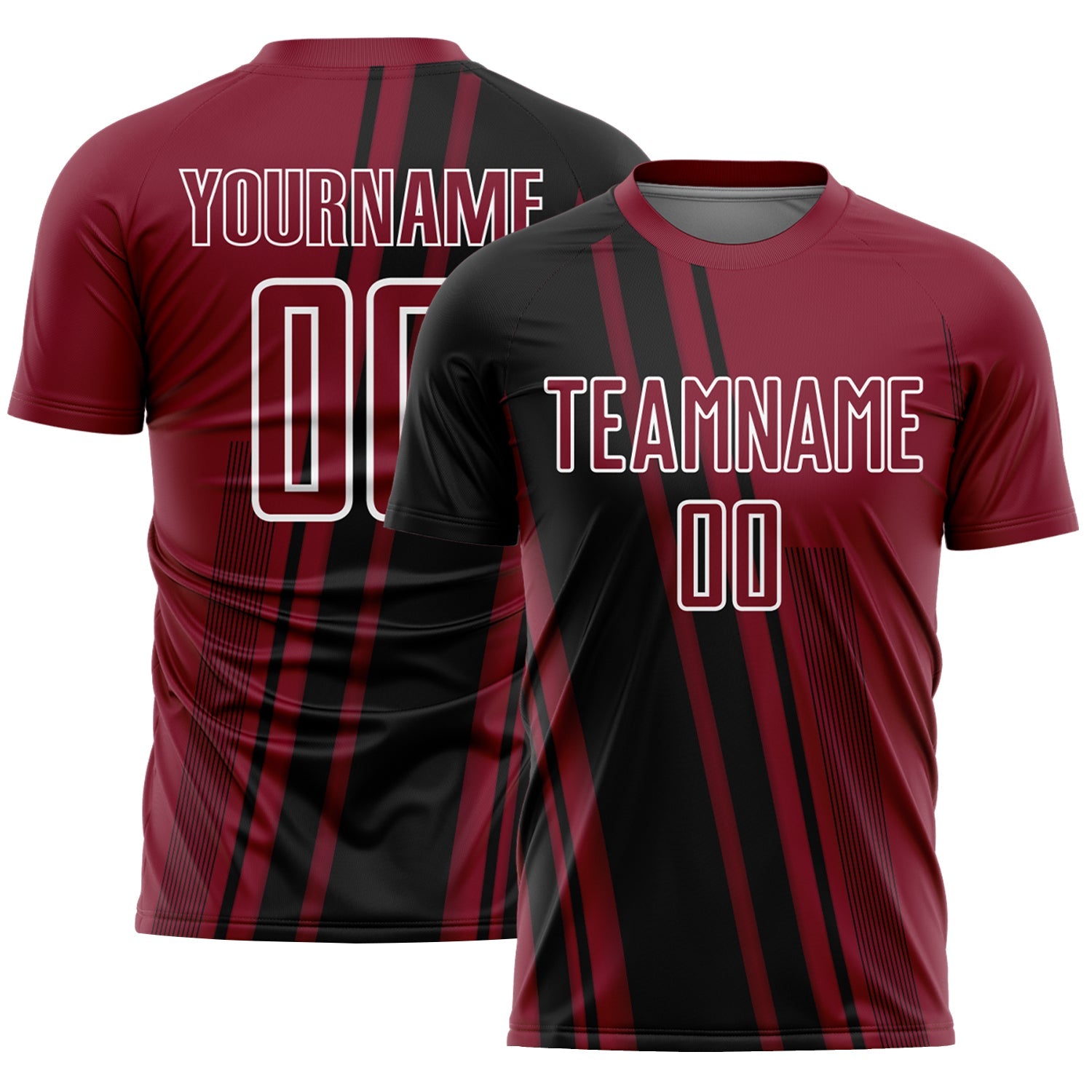 Custom Crimson Black-White Lines Sports Sublimation Soccer Uniform Jersey - Main View