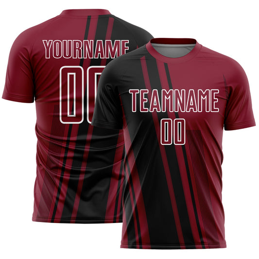 Custom Crimson Black-White Lines Sports Sublimation Soccer Uniform Jersey - Main View