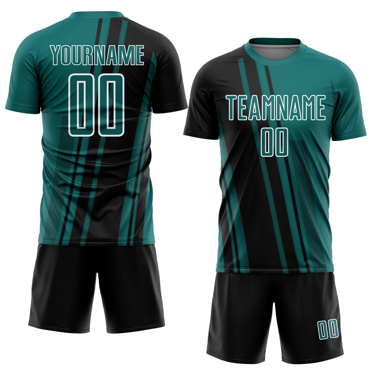 Custom Teal Black-White Lines Sports Sublimation Soccer Uniform Jersey view 2