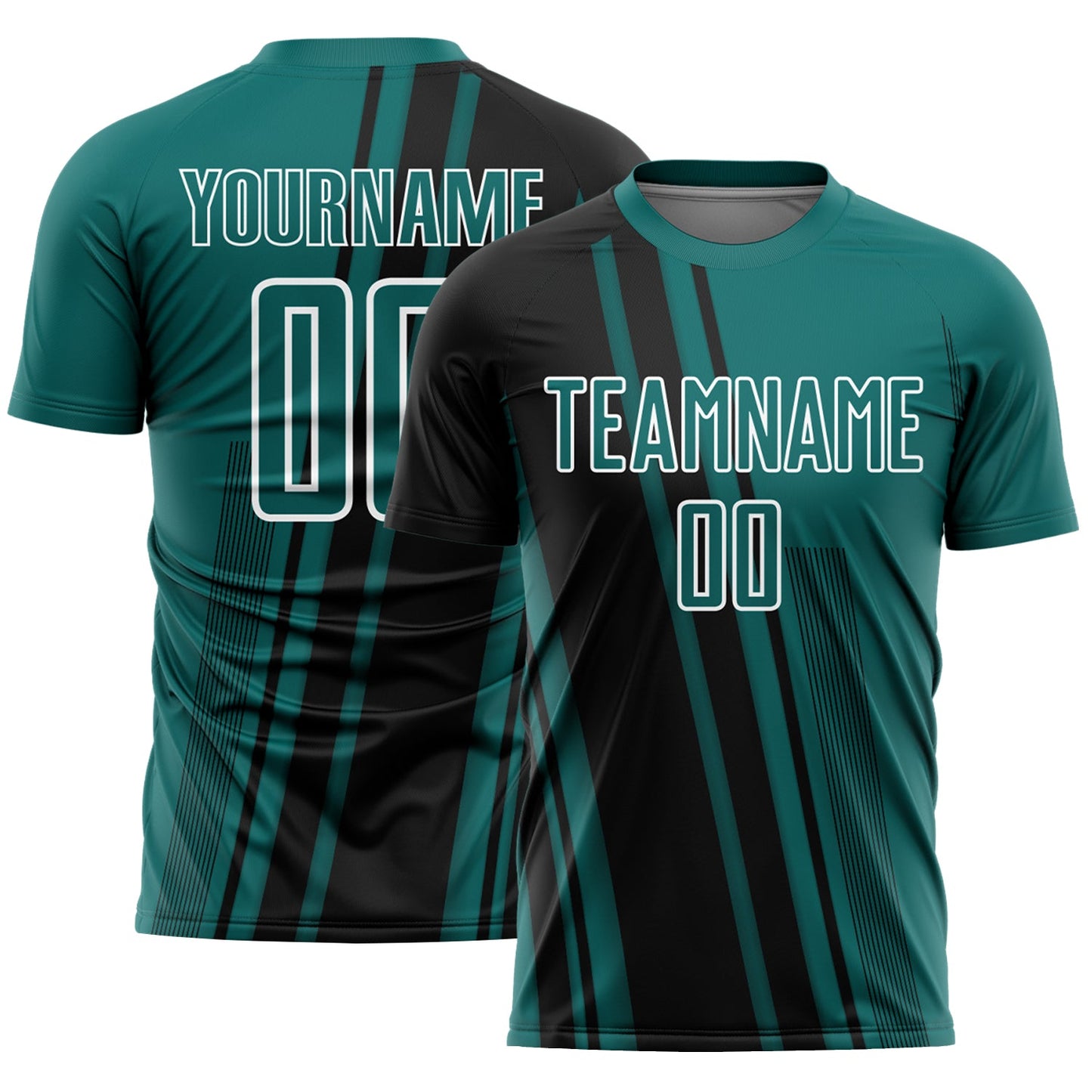 Custom Teal Black-White Lines Sports Sublimation Soccer Uniform Jersey - Main View