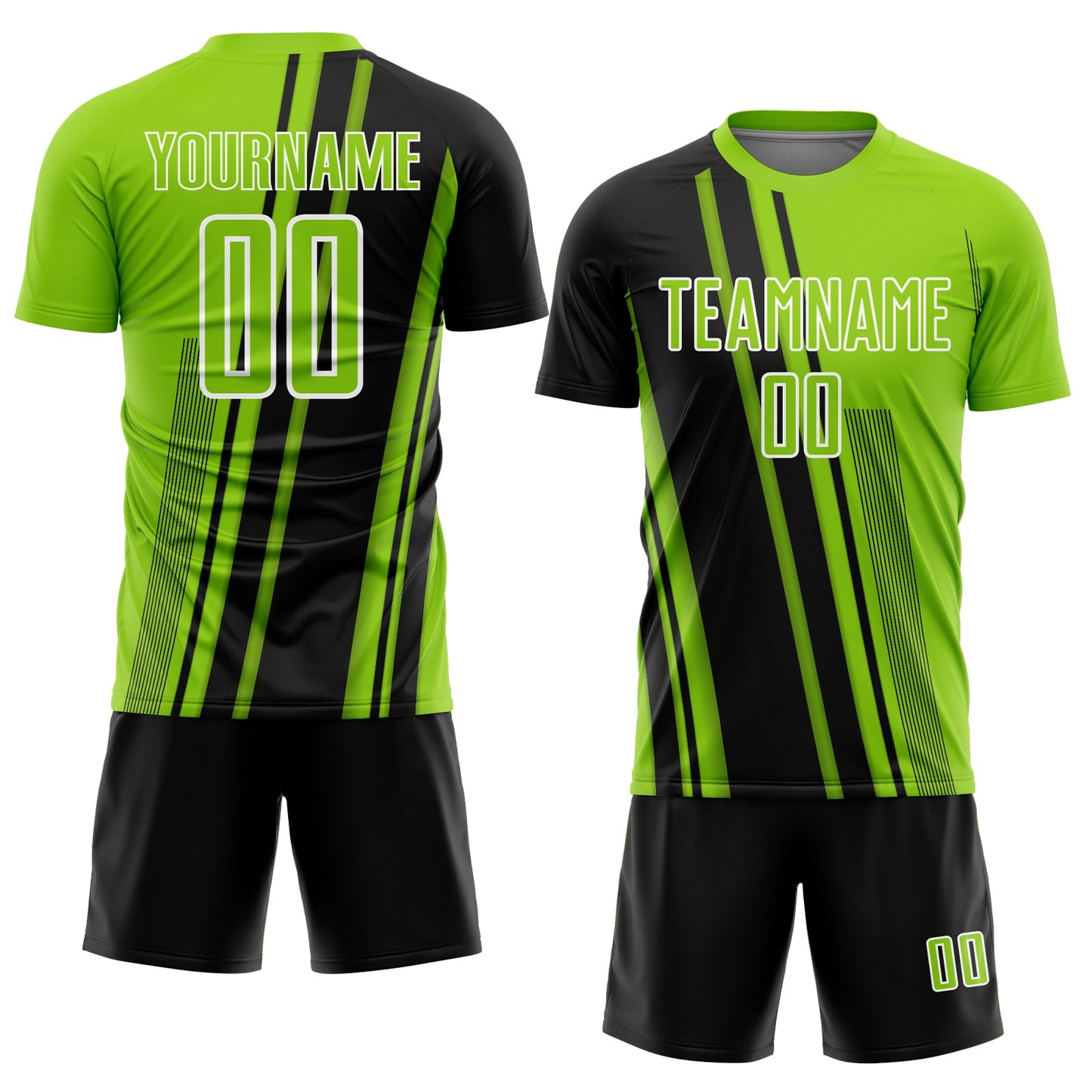 Custom Neon Green Black-White Lines Sports Sublimation Soccer Uniform Jersey view 2