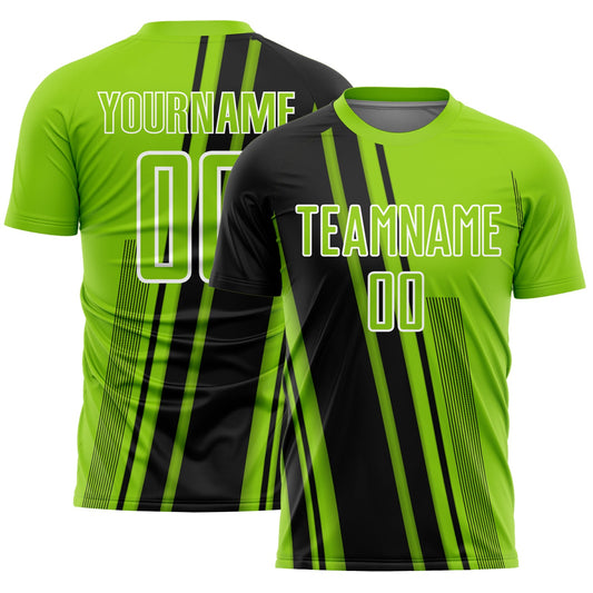 Custom Neon Green Black-White Lines Sports Sublimation Soccer Uniform Jersey - Main View