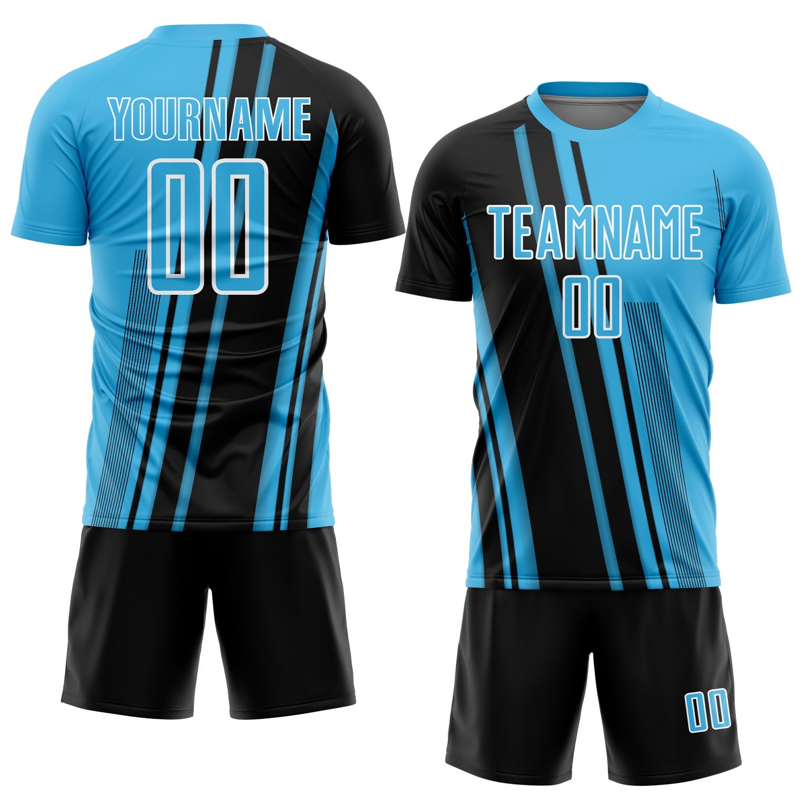 Custom Sky Blue Black-White Lines Sports Sublimation Soccer Uniform Jersey view 2