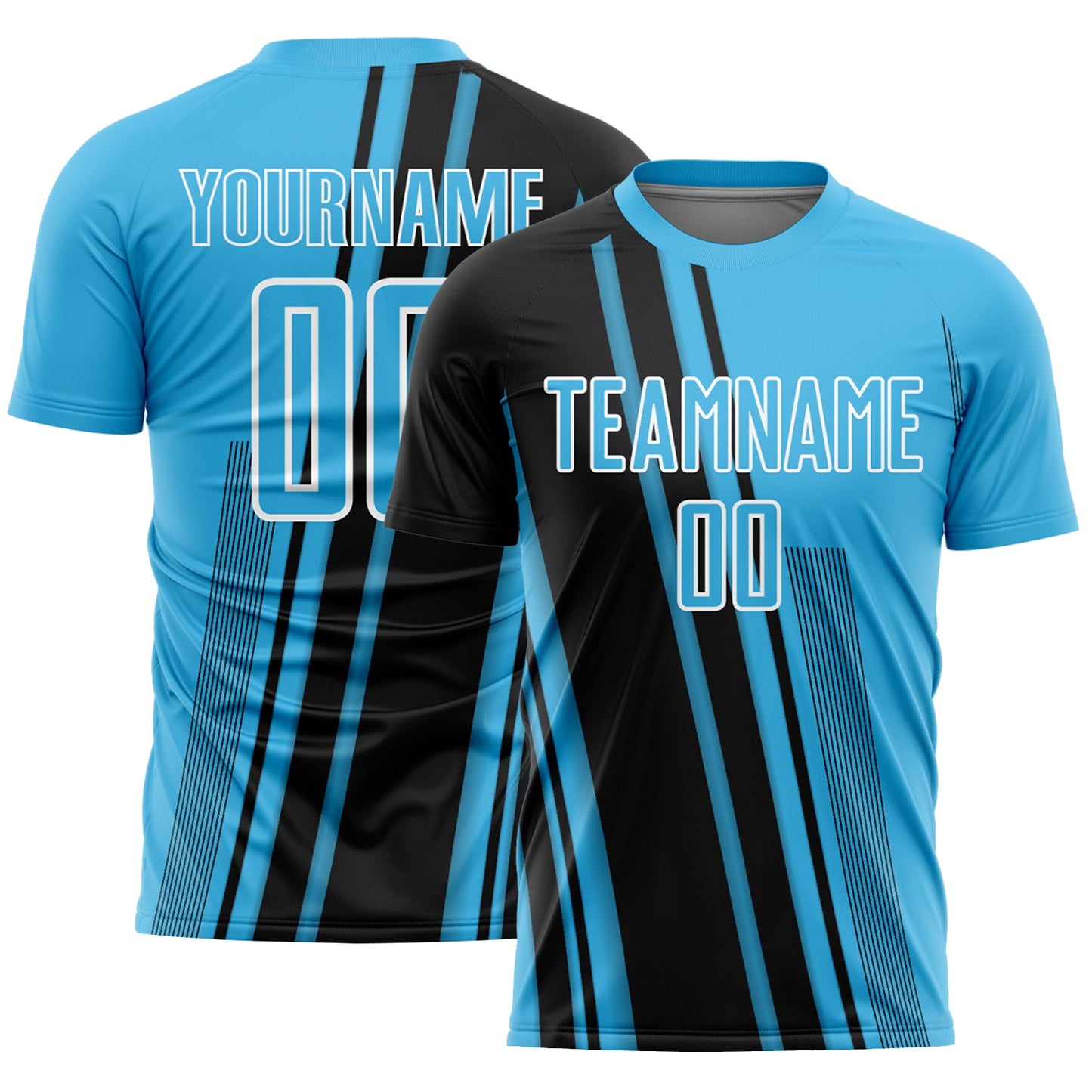 Custom Sky Blue Black-White Lines Sports Sublimation Soccer Uniform Jersey - Main View