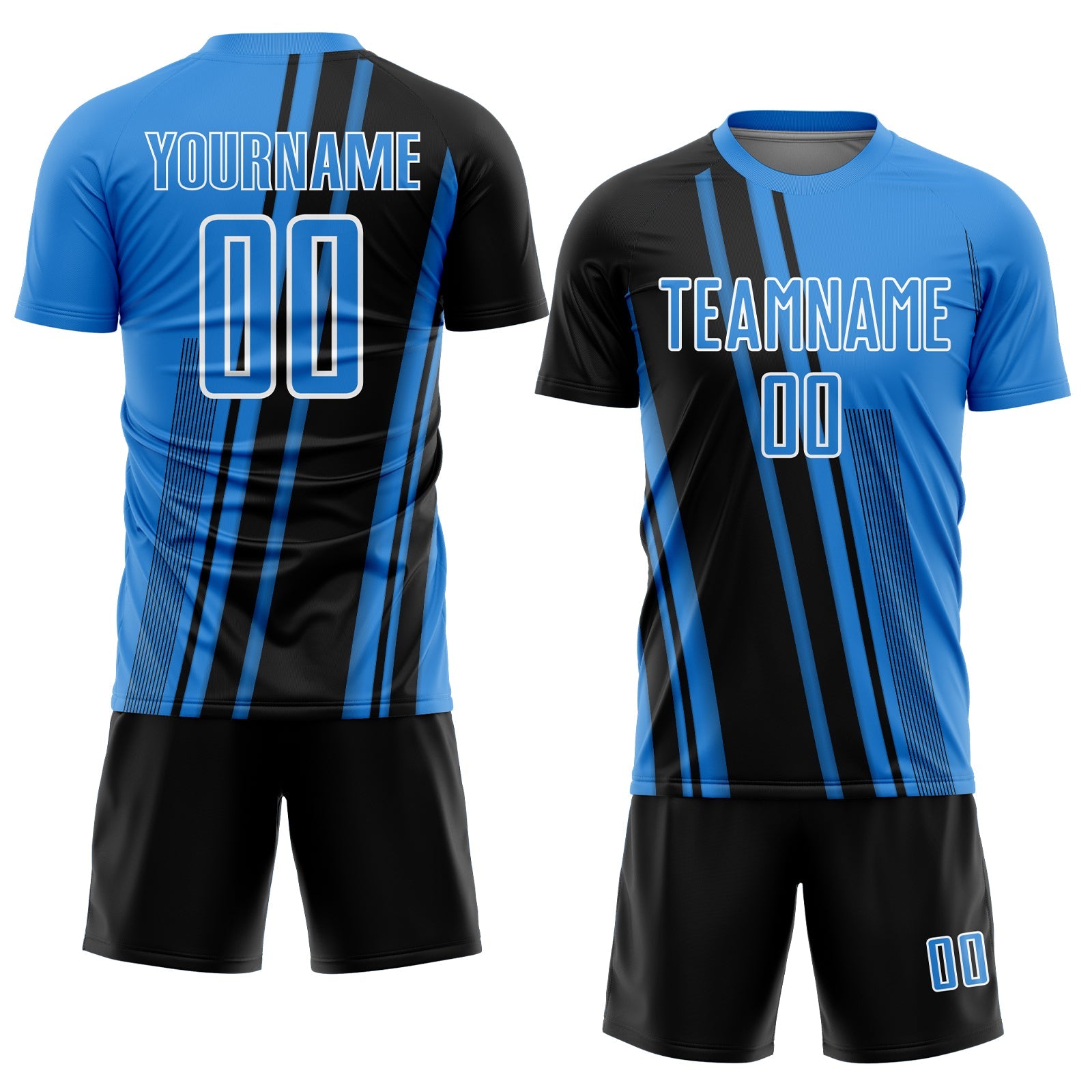 Custom Powder Blue Black-White Lines Sports Sublimation Soccer Uniform Jersey view 2