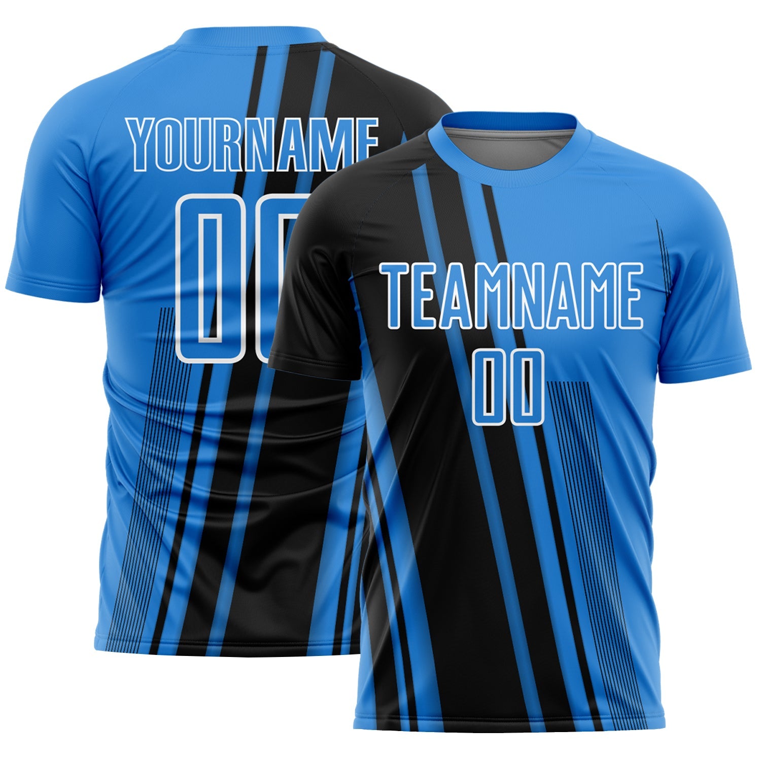 Custom Powder Blue Black-White Lines Sports Sublimation Soccer Uniform Jersey - Main View