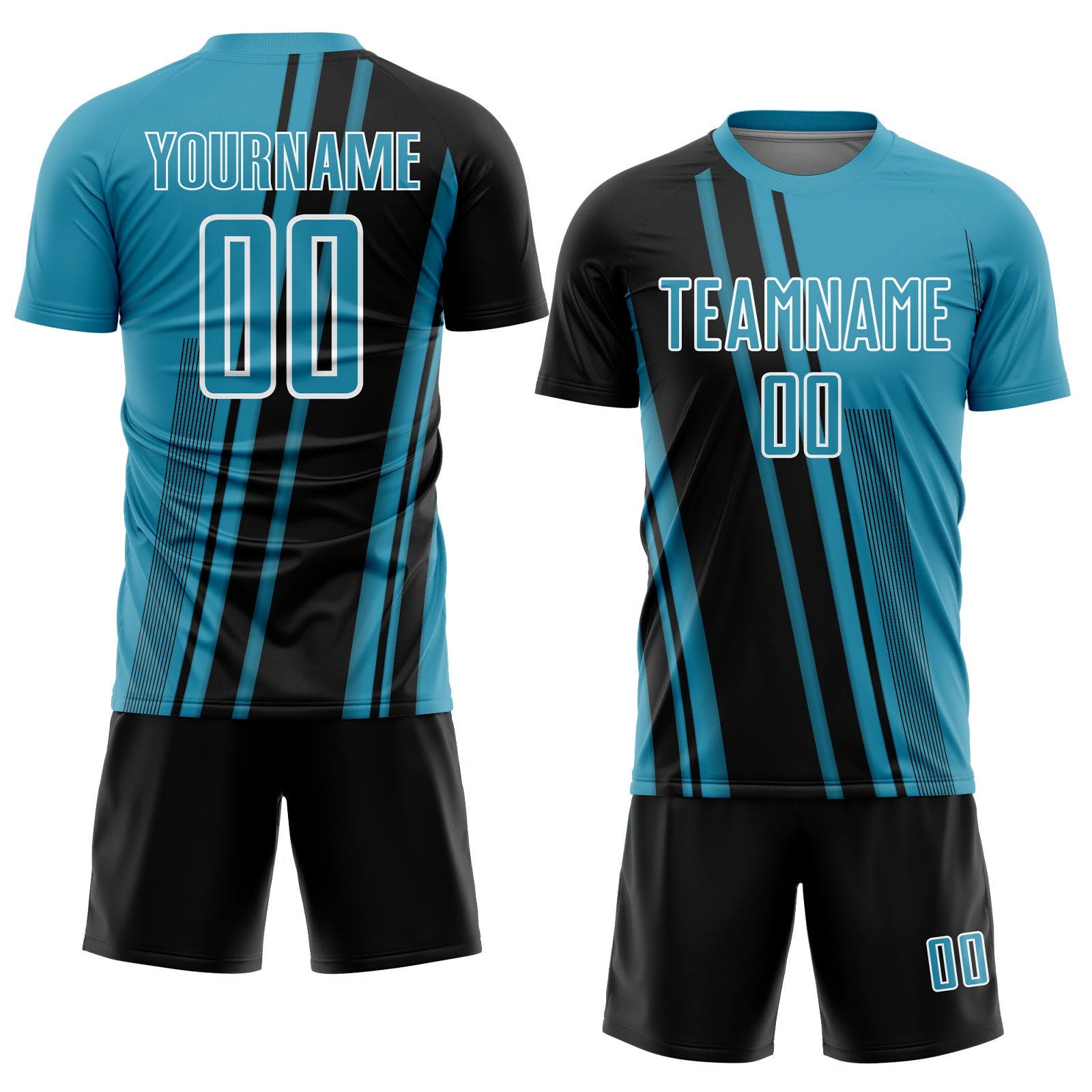 Custom Panther Blue Black-White Lines Sports Sublimation Soccer Uniform Jersey view 2