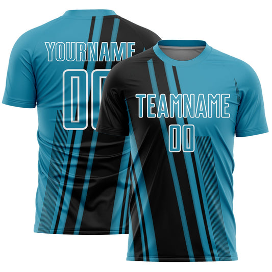 Custom Panther Blue Black-White Lines Sports Sublimation Soccer Uniform Jersey - Main View
