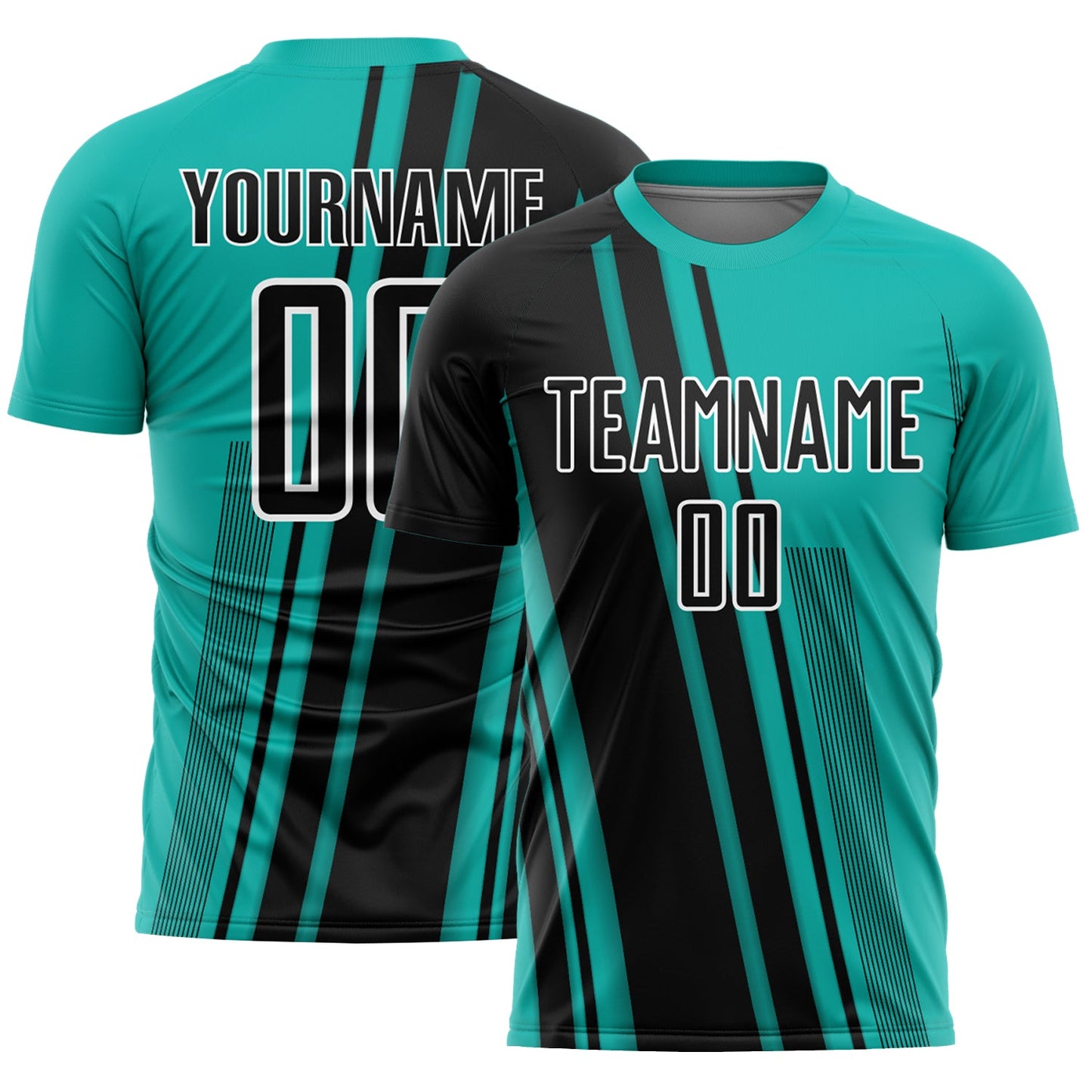 Custom Aqua Black-White Lines Sports Sublimation Soccer Uniform Jersey - Main View