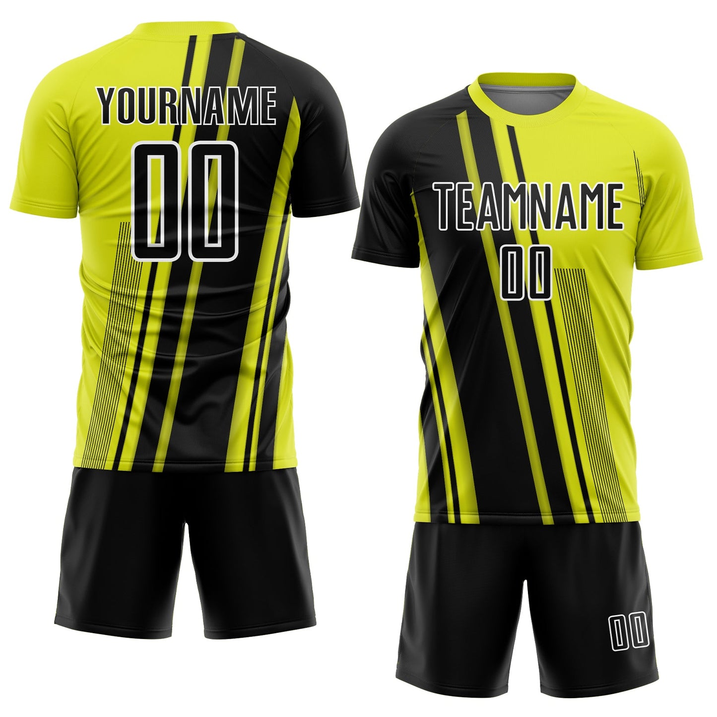 Custom Neon Yellow Black-White Lines Sports Sublimation Soccer Uniform Jersey view 2