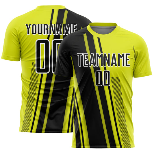 Custom Neon Yellow Black-White Lines Sports Sublimation Soccer Uniform Jersey - Main View