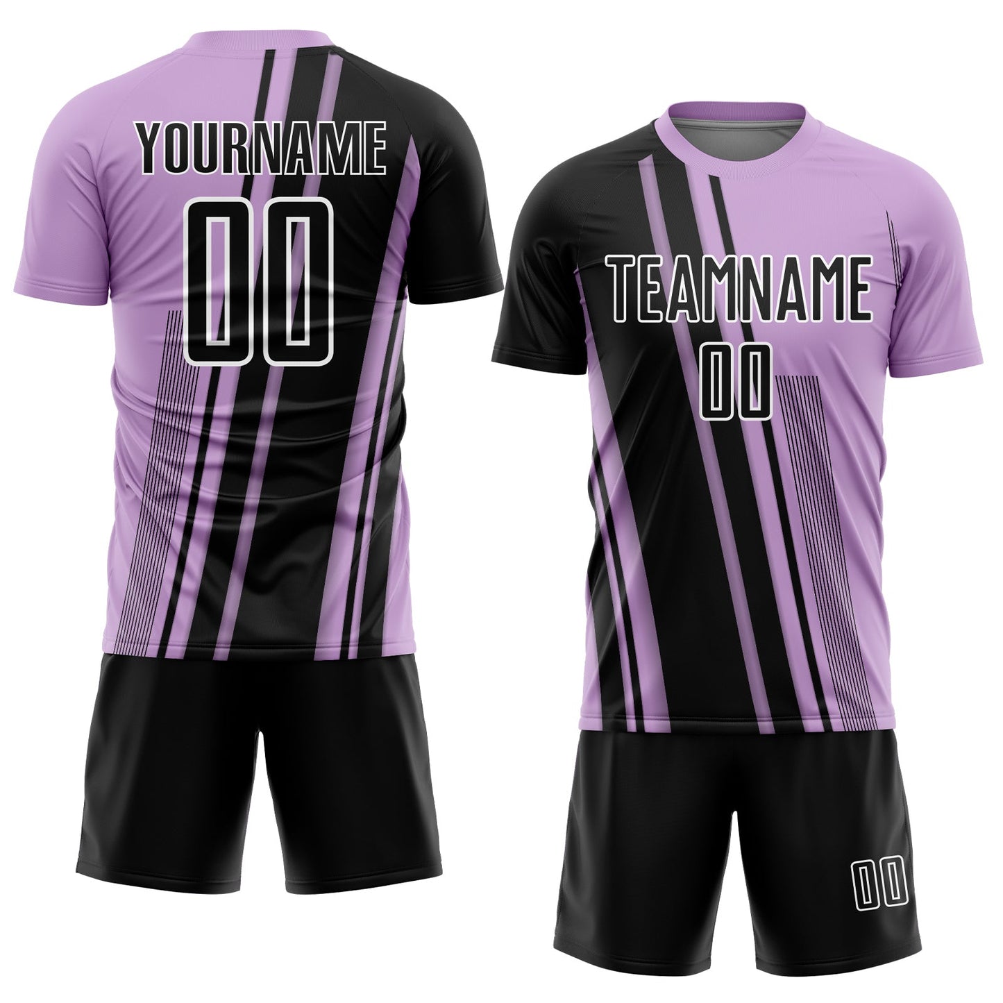 Custom Light Purple Black-White Lines Sports Sublimation Soccer Uniform Jersey view 2