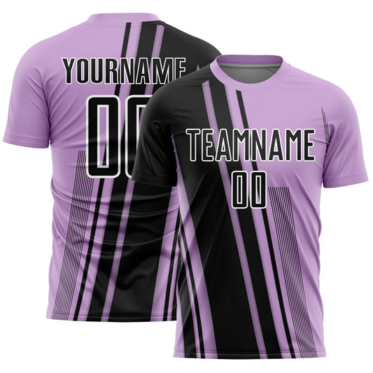 Custom Light Purple Black-White Lines Sports Sublimation Soccer Uniform Jersey - Main View
