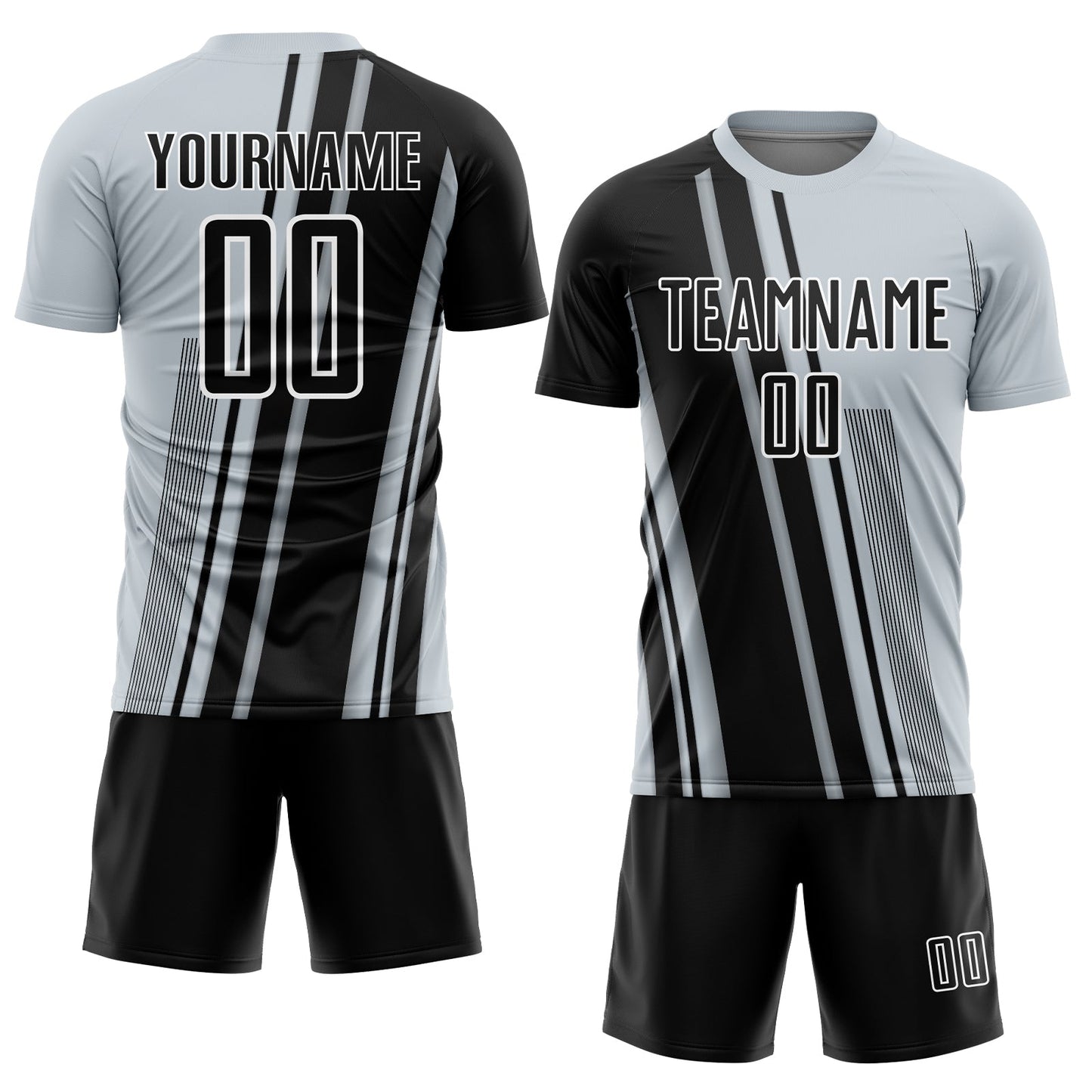 Custom Silver Black-White Lines Sports Sublimation Soccer Uniform Jersey view 2