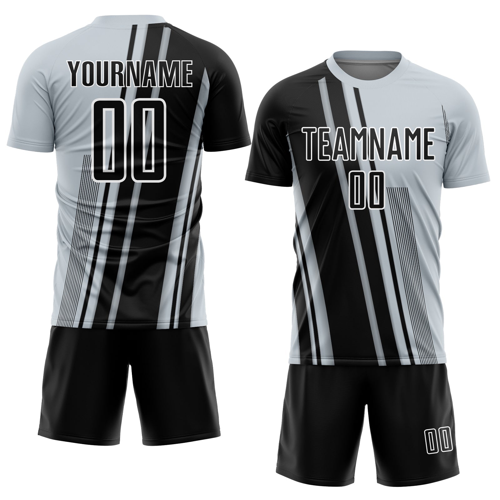 Custom Silver Black-White Lines Sports Sublimation Soccer Uniform Jersey view 2