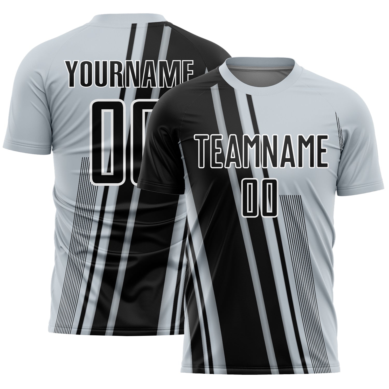 Custom Silver Black-White Lines Sports Sublimation Soccer Uniform Jersey - Main View
