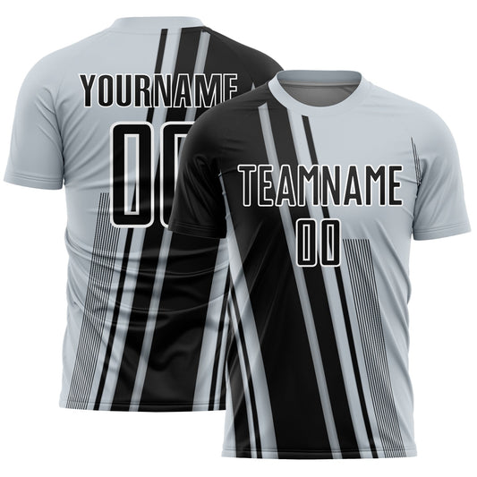 Custom Silver Black-White Lines Sports Sublimation Soccer Uniform Jersey - Main View
