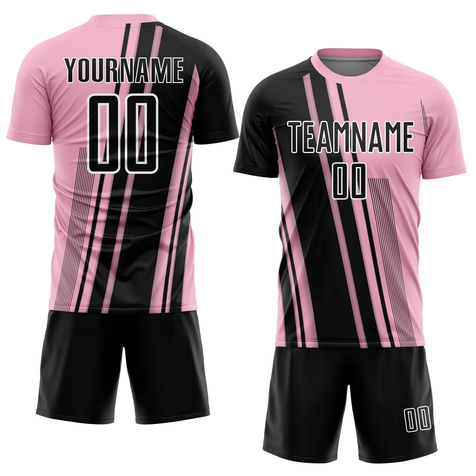Custom Light Pink Black-White Lines Sports Sublimation Soccer Uniform Jersey view 2