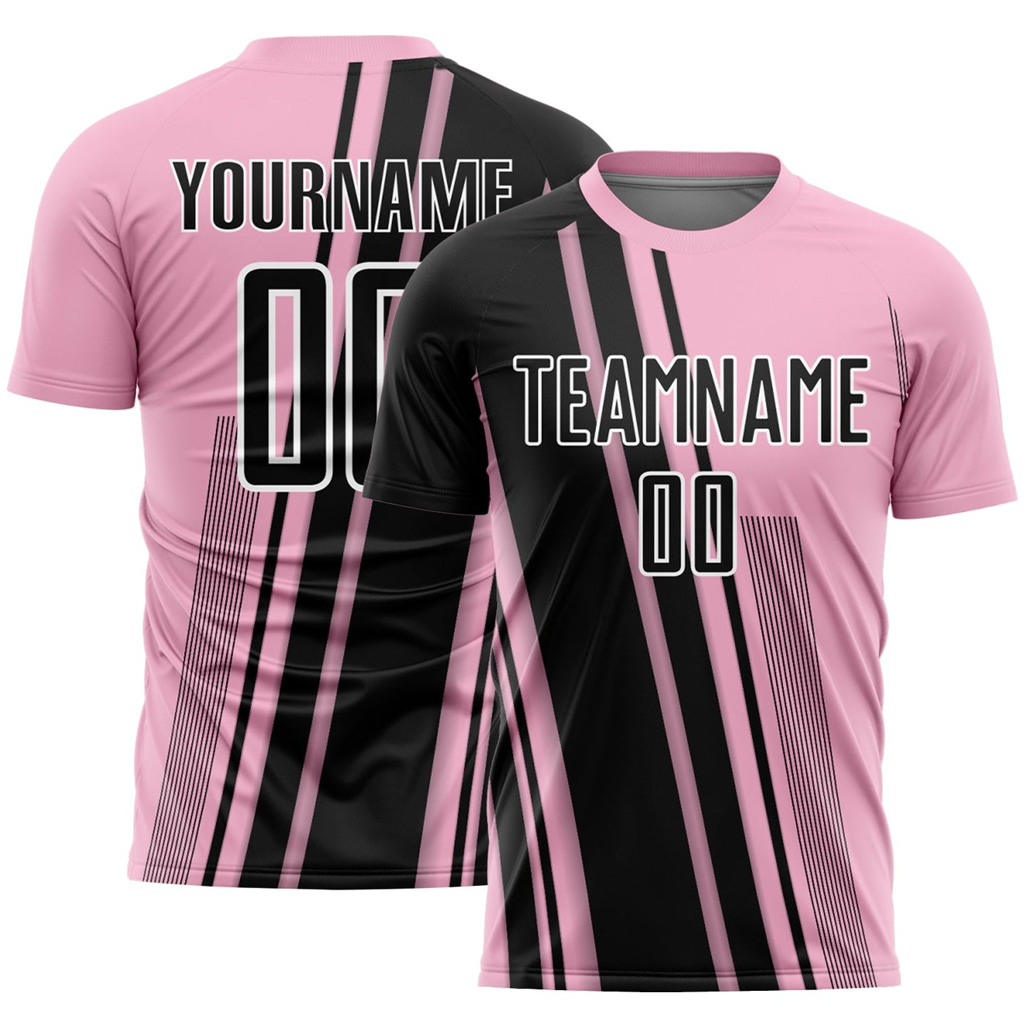 Custom Light Pink Black-White Lines Sports Sublimation Soccer Uniform Jersey - Main View