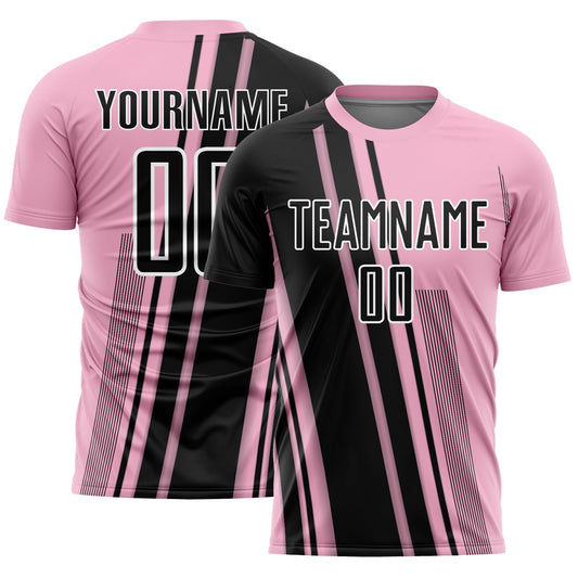 Custom Light Pink Black-White Lines Sports Sublimation Soccer Uniform Jersey - Main View