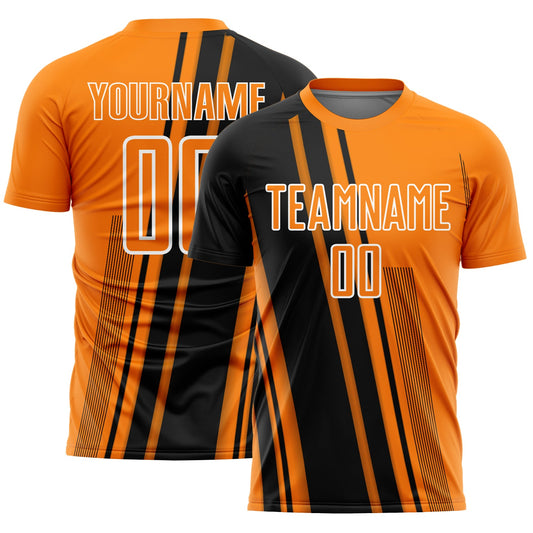 Custom Bay Orange Black-White Lines Sports Sublimation Soccer Uniform Jersey - Main View