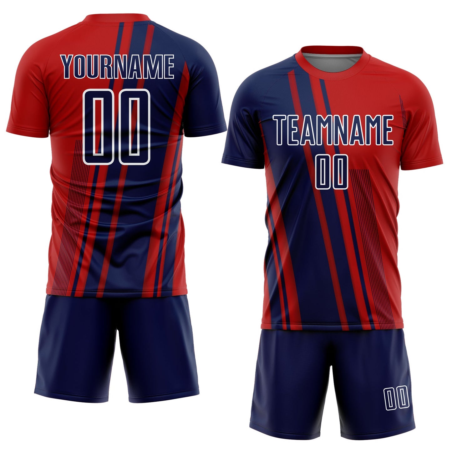 Custom Red Navy-White Lines Sports Sublimation Soccer Uniform Jersey view 2