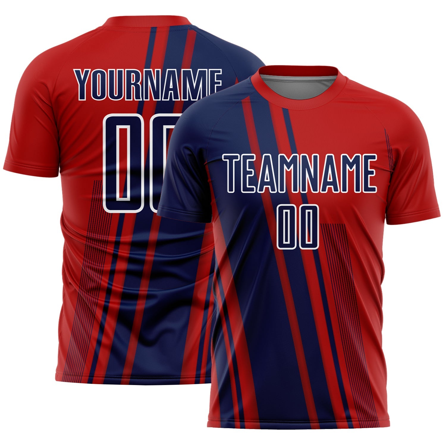 Custom Red Navy-White Lines Sports Sublimation Soccer Uniform Jersey - Main View
