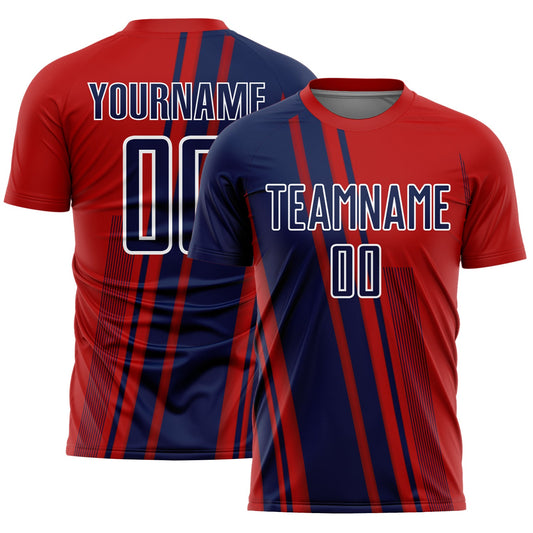 Custom Red Navy-White Lines Sports Sublimation Soccer Uniform Jersey - Main View