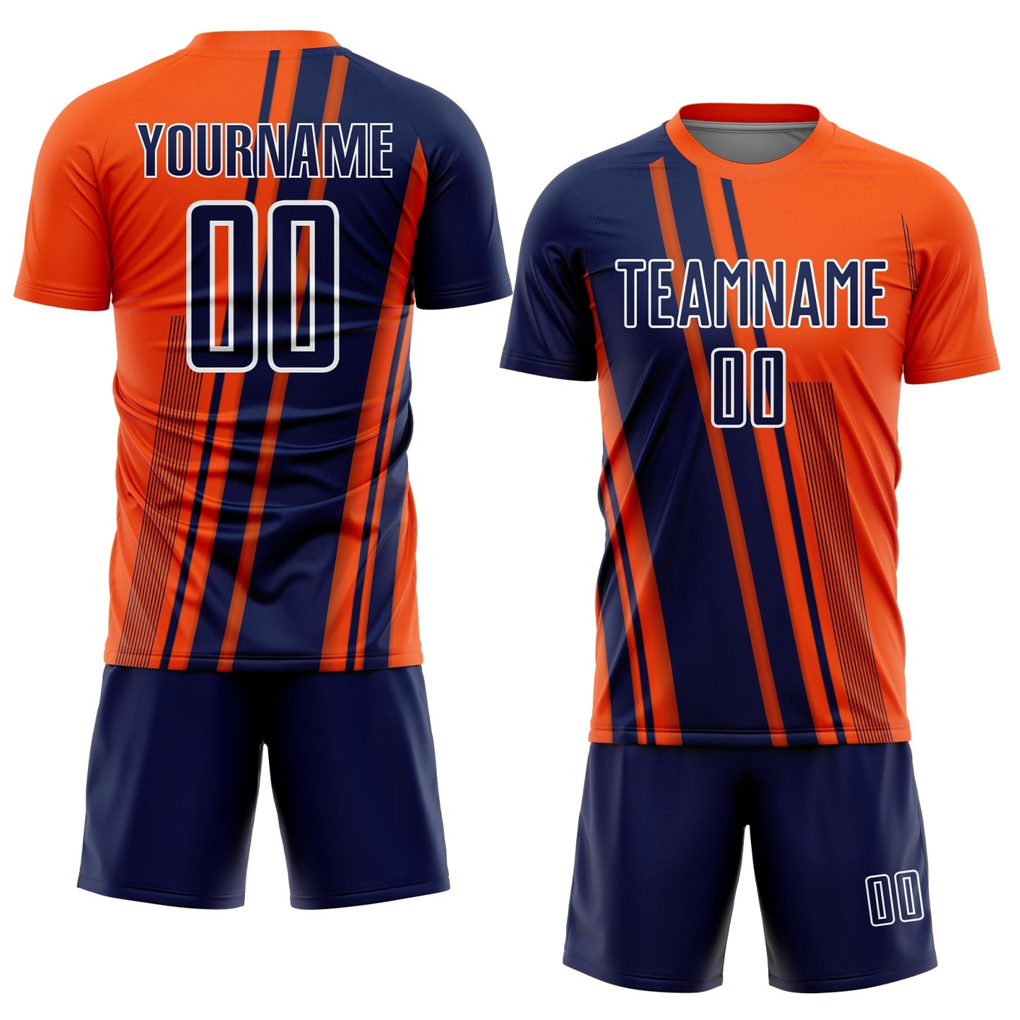Custom Orange Navy-White Lines Sports Sublimation Soccer Uniform Jersey view 2