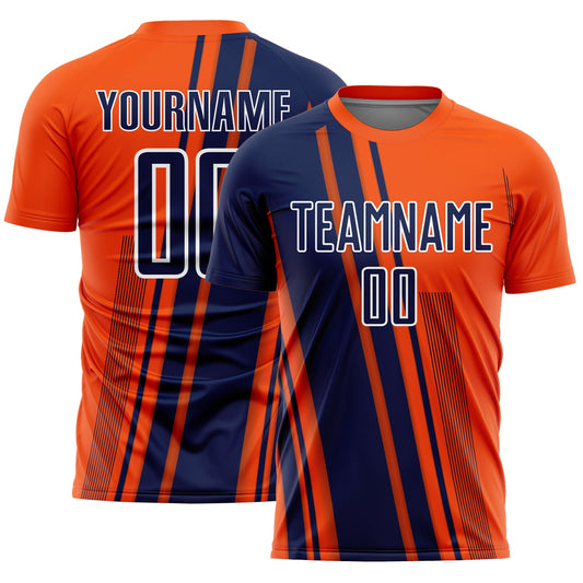 Custom Orange Navy-White Lines Sports Sublimation Soccer Uniform Jersey - Main View