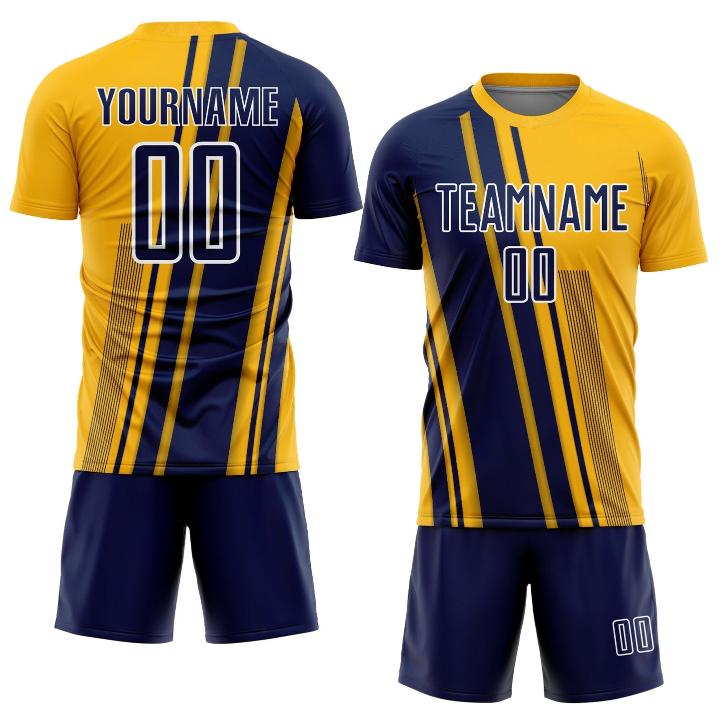Custom Gold Navy-White Lines Sports Sublimation Soccer Uniform Jersey view 2