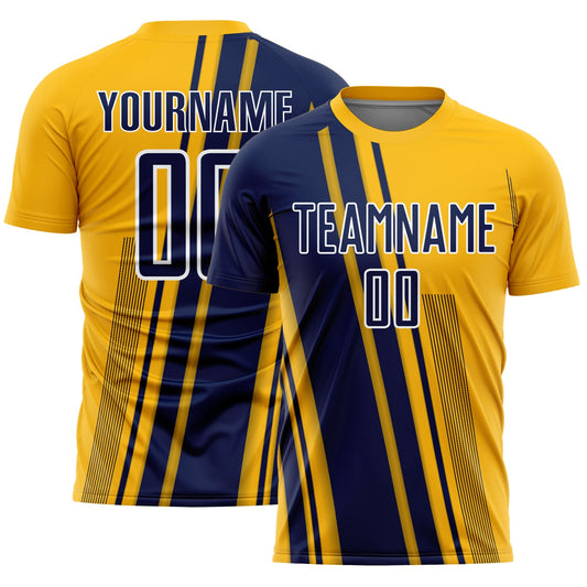 Custom Gold Navy-White Lines Sports Sublimation Soccer Uniform Jersey - Main View