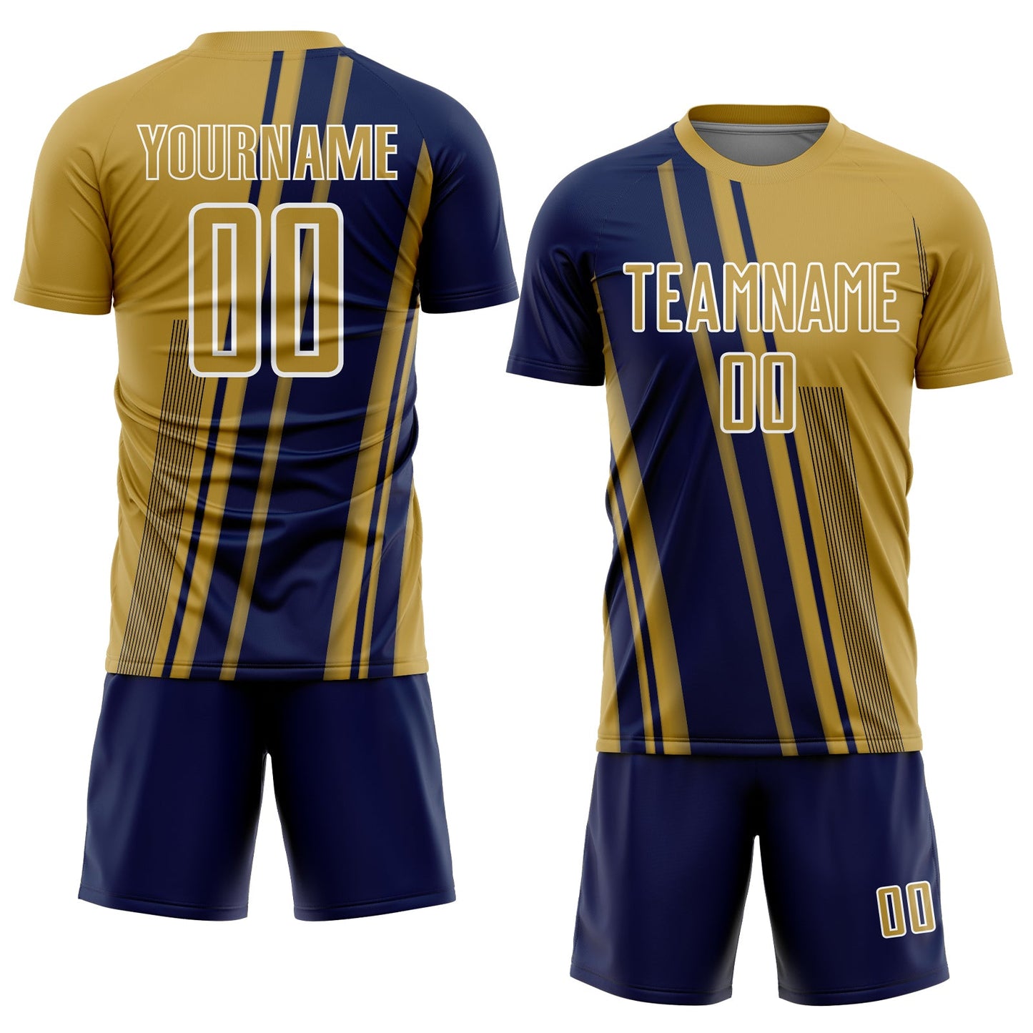 Custom Old Gold Navy-White Lines Sports Sublimation Soccer Uniform Jersey view 2