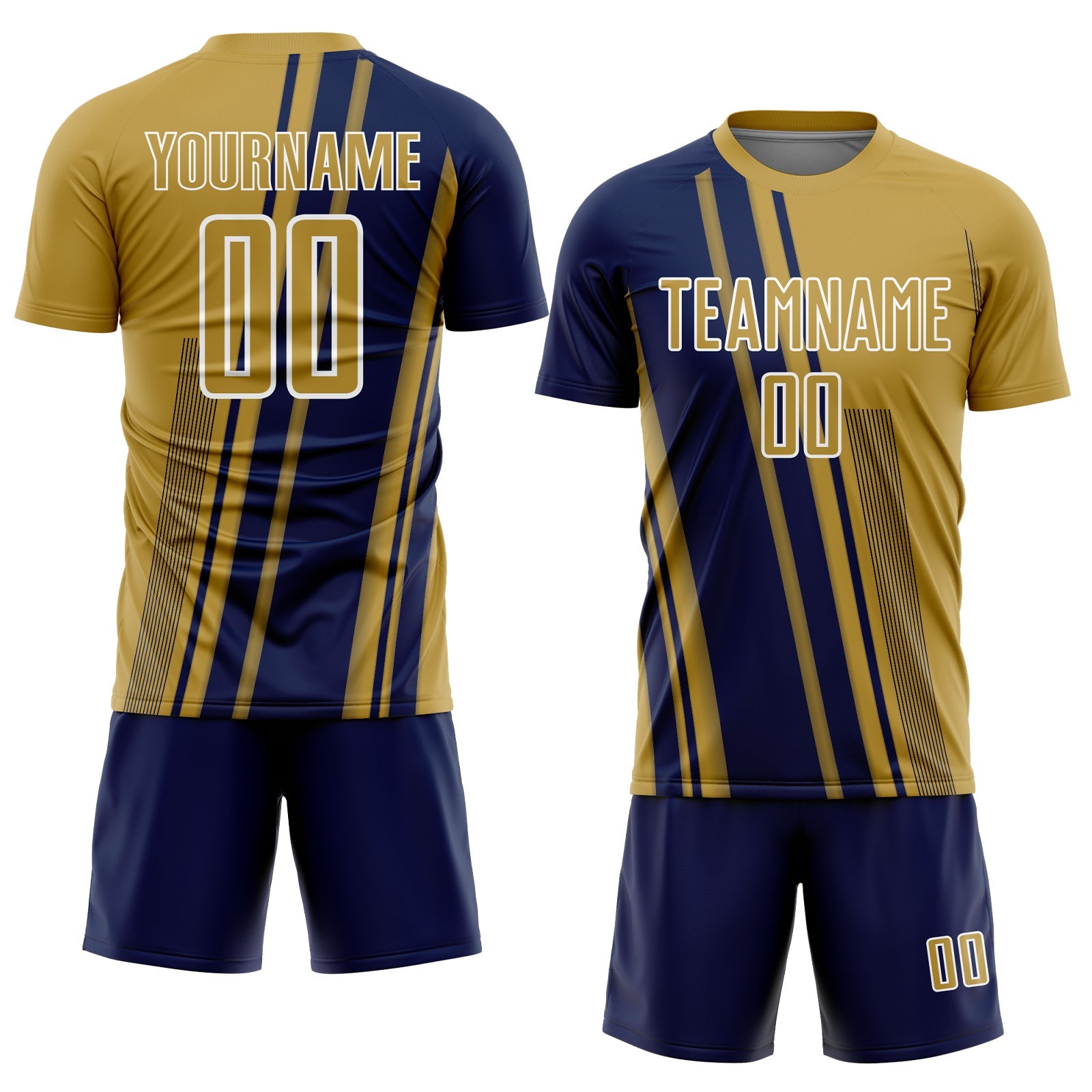 Custom Old Gold Navy-White Lines Sports Sublimation Soccer Uniform Jersey view 2