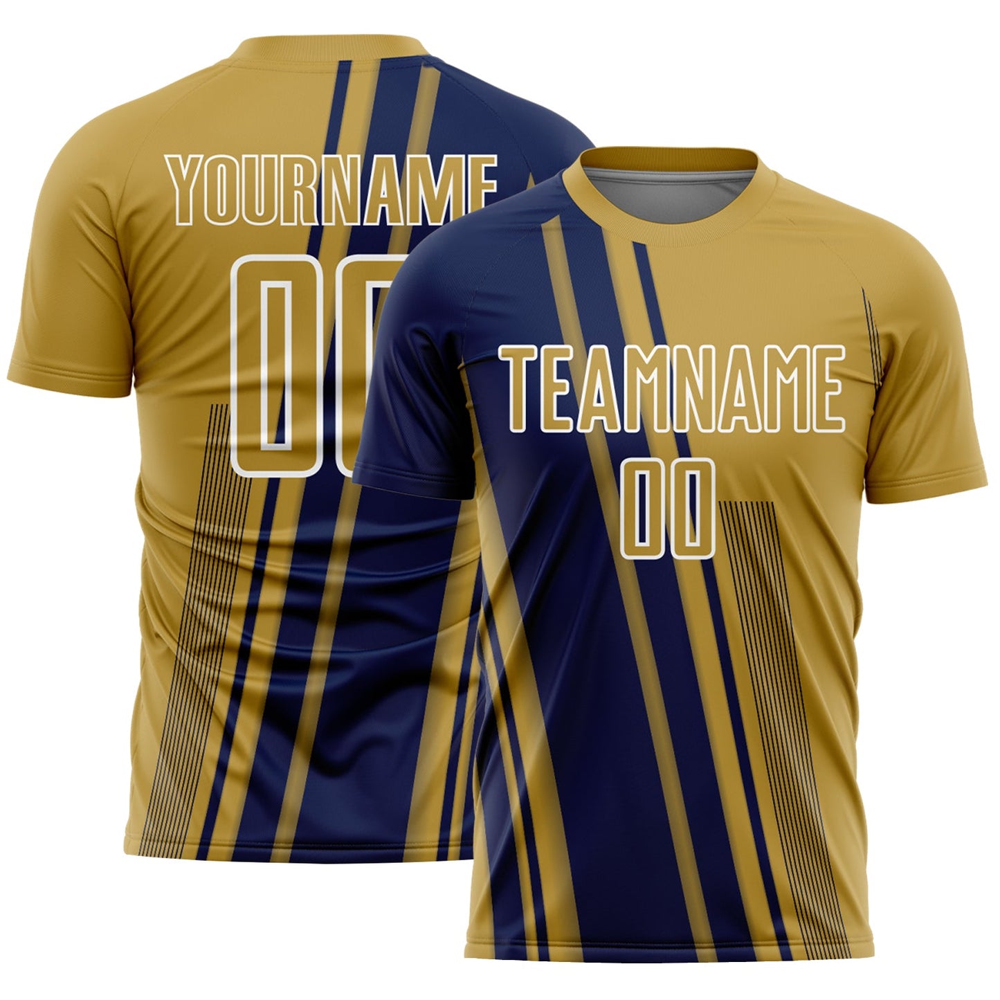 Custom Old Gold Navy-White Lines Sports Sublimation Soccer Uniform Jersey - Main View